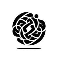 Complex Black and White Abstract Featuring Intertwined Lines, Curving Shapes, and a Rounded Top with a Small Sphere vector