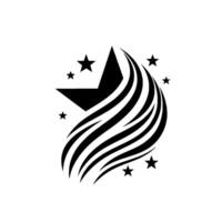 Black and white star with flowing lines and smaller stars, evoking energy and motion against a minimalist background. vector