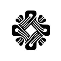 Intertwined Abstract Black and White Motif with a Crosslike Symmetry and Geometric Elegance, set on a clean white background. vector