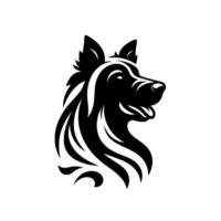 Stylized Black and White German Shepherd Portrait Minimalist Featuring Graceful Flowing Lines and Friendly Expression Against White Background vector