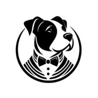 Dapper Dog Black and White of a Suave Pit Bull in Formal Attire, Within Circular Frame, Elegant Portrait vector