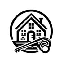 Monochrome real estate a house encircled, featuring a key, symbolizing home ownership and property access. vector
