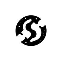 Abstract Minimalist Black and White Circle with S Shape and Cutout Elements, Dot Accents, and Geometric . vector