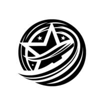 Black and White Star with Swirls, , Modern , Emblem, Symbol of Achievement and Excellence. vector