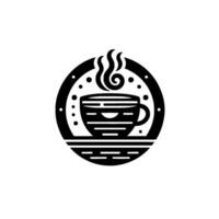 A minimalist, circular featuring a steaming coffee cup inside a dotted ring, suggesting warmth, comfort, and a simple cafe ambiance. vector