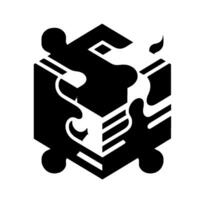 Isometric black and white puzzle cube formed by jigsaw pieces, contrasting light and shadow with minimalistic and clean lines. vector