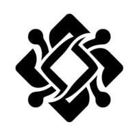 Symmetrical, Abstract Black and White Featuring Interlocking Geometric Shapes, with Knotlike Elements and a Central Diamond Shape. vector