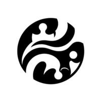 YinYang Inspired Abstract Composition in Black and White, Featuring Flowing Curves, Symbolic Shapes, and Balanced Within a Circular Frame. vector