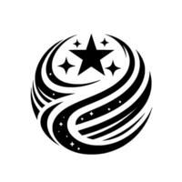 A Bold Black and White Featuring a Large Star Surrounded by Swirling Lines and Smaller Stars, Isolated on White. vector
