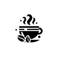 Minimalist black and white coffee with steam, coffee beans and a leaf on a white background. vector