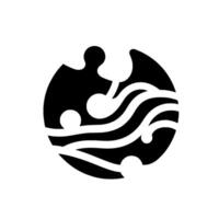 Symbolic Black and White Circular Abstract Puzzle Piece, Wavy Lines, and Spherical Shapes, Representing Connection. vector