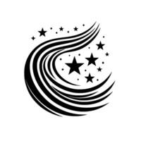 Black and white illustration of swirling lines with stars, creating a dynamic and celestial abstract . vector