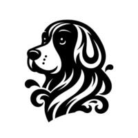 Stylized Black and White Dog Head with Ornate Flowing Lines and Decorative Elements, Side Profile vector