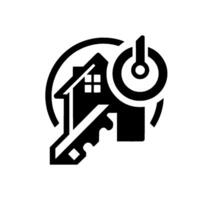 Black and White Real Estate Featuring a House, Key and Circular Element, Flat and Clean Style. vector