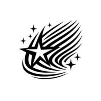 Black and white illustration of a stylized star, with motion lines and smaller stars on a white background, evoking movement and energy. vector