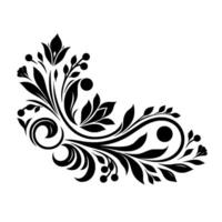Intricate Black and White Floral Corner with Leafy Swirls, Berries, and Elegant Curves on a Blank White Background vector
