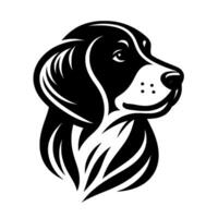 A minimalist black and white line art portrait of a dogs head, rendered with bold strokes on a white background, capturing a regal and gentle demeanor. vector