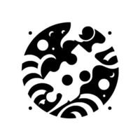 Abstract Black White Circular A Minimalist Composition of Waves, Dots, Moon Phases, and Curvilinear Shapes within a Rounded Frame. vector