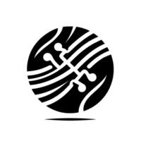 Abstract Black and White Circular Featuring a Stylized Central Motif Resembling a Gear Shift Surrounded by Wavy Strips, Minimalist Concept. vector