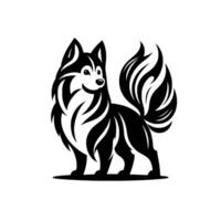 Stylized Black and White Siberian Husky with Bold Lines, Friendly Expression, and Fluffy Tail on Isolated White Background. vector