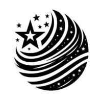Black and White Celestial Crest A Circular Composition Featuring Stars, Arcs, and a Central, Bold Star. vector
