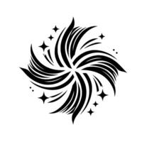 Swirling Black and Gray Abstract Floral with Starburst Elements on White Background, Emblem. vector