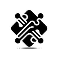 Stylized Black Puzzle with Circuitry Lines and Connected Nodes on a White Background, Symbolizing Connection and Network vector