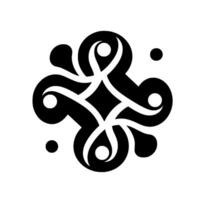 Symmetrical Black and White Celtic Knot with Curvilinear Elements and Dot Accents on a White Background. vector