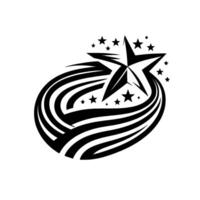 Monochrome Starburst A Bold Black Star Emblem with Swirling Streaks and Constellation, Isolated on White. vector