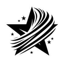 Abstract Black Star with Streamlined Wave Elements, Surrounded by Smaller Stars, on a White Background. vector