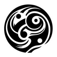 Intricate, circular in black and white, featuring swirling patterns and dot accents, resembling a stylized emblem or . vector