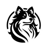 Illustration of a Friendly Border Collie Dog Head Inside a Circular Border in Bold Black and White, Smiling vector