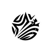 Abstract Monochrome Circular Featuring a Geometric Starburst, Lines, and Scattered Stars on a White Background. vector