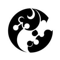 Abstract Yin and Yang Emblem with Modified Dots and Curves, Black White on Gradient Background. vector