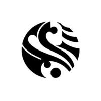 Abstract black and white of a stylized globe with curvilinear shapes, suggesting harmony and balance on a white backdrop. vector