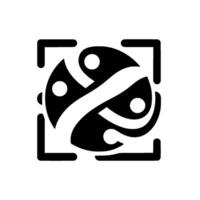 Abstract symmetrical black and white resembling a stylized knot within a square frame with a minimalist aesthetic. vector