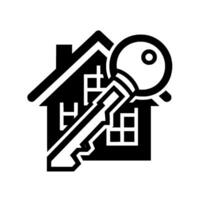 Symbolic Black and White Real Estate House with Key, minimalist , representing home ownership, and property access. vector