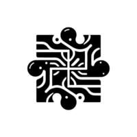 Abstract Black and White Geometric Puzzle with Fluid Lines and Bubbled Elements on a Square Form vector