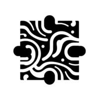 Abstract black and white square puzzle piece with flowing white lines and circular connector extensions. vector