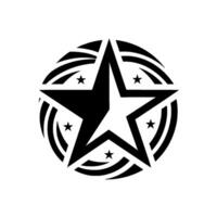 Bold Black White Illustration of a Star Enclosed in a Circle with Smaller Stars, a Striking Emblem. vector