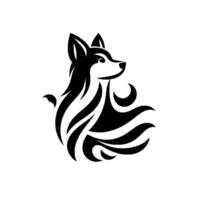 Stylized monochrome dog with a flowing abstract , featuring sharp lines, a profile view, and a clean, minimalist aesthetic on a white background. vector