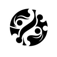 Symmetrical Black and White Circular Abstract with Curvilinear Shapes, Orbs, and Flowing Lines, on a White Background. vector