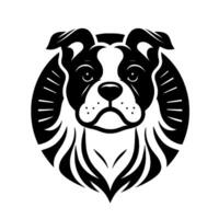 Monochromatic Dog Portrait Bold, stylized illustration of a dogs head framed within a circular , rendered in stark black and white, centered on a white background. vector