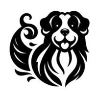 Smiling Black and White Dog Illustration with Stylized Fur and Tail in Decorative on a White Background. vector