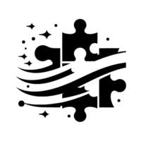 Abstract Black Puzzle Pieces with Swirls and Sparkles on a White Background. vector