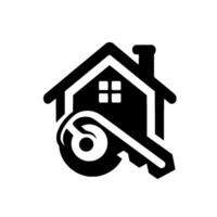 Sleek Black and White Real Estate House Silhouette with a Key, Representing Home Ownership and Property Access vector