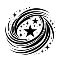 Abstract Black and White Starburst with Swirling Lines and Stars, Creating a Cosmic and Elegant Composition vector