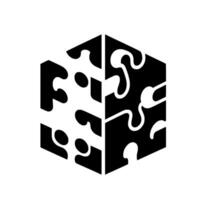 Abstract Black and White Hexagon Cube with PuzzlePiece , Reflecting Unity and Interconnectivity. vector