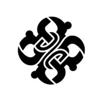 Symmetrical Black and White CelticInspired Ornament , Featuring Intertwined Shapes, Knotwork, and Glossy Highlights on White Background vector