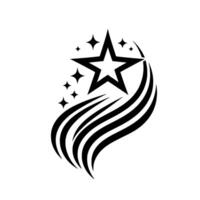 Stylized Black and White Celestial A Large FivePointed Star Emanating Trails with Smaller Stars on a White Background. vector